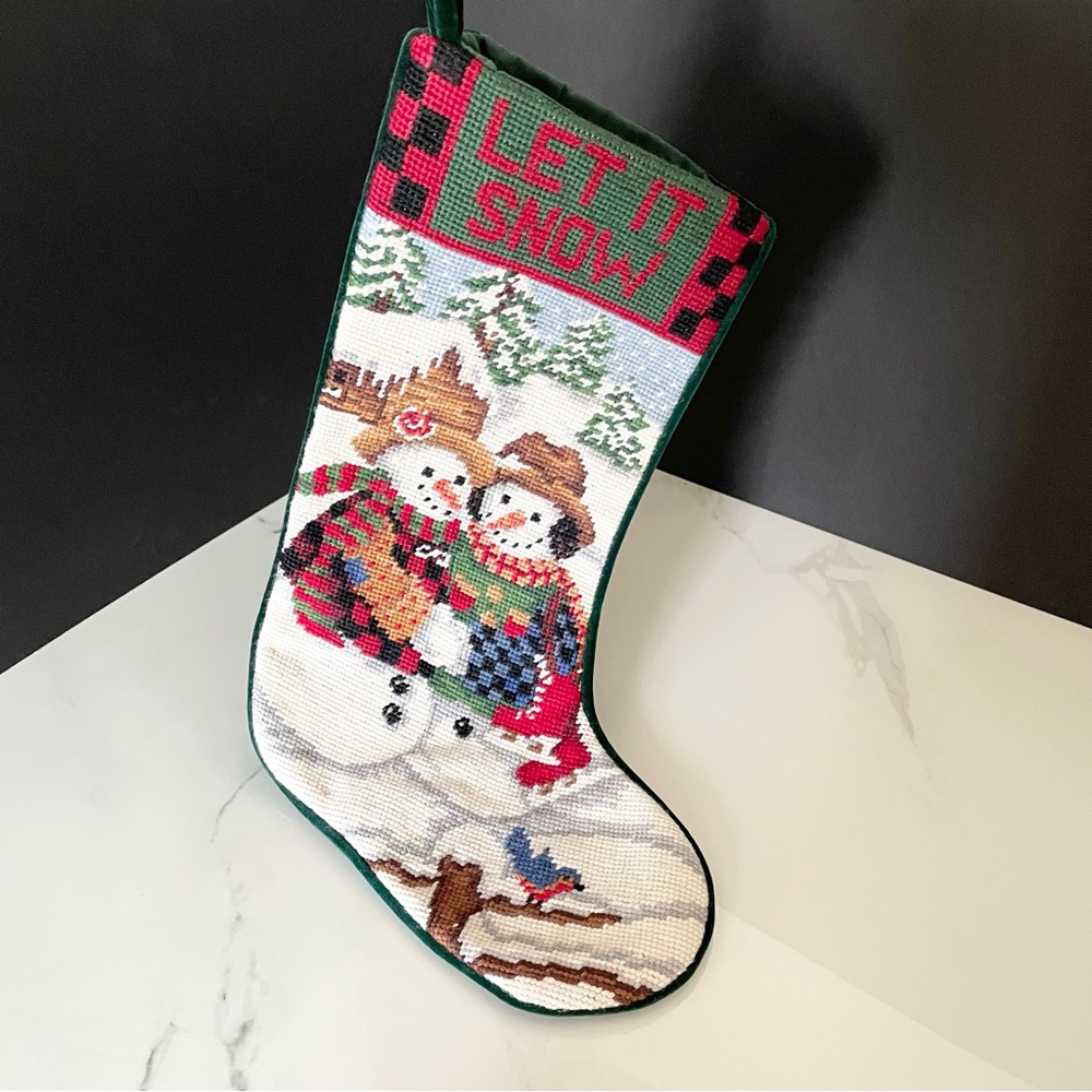 Let it Snow Snowman Holiday Needlepoint Stocking